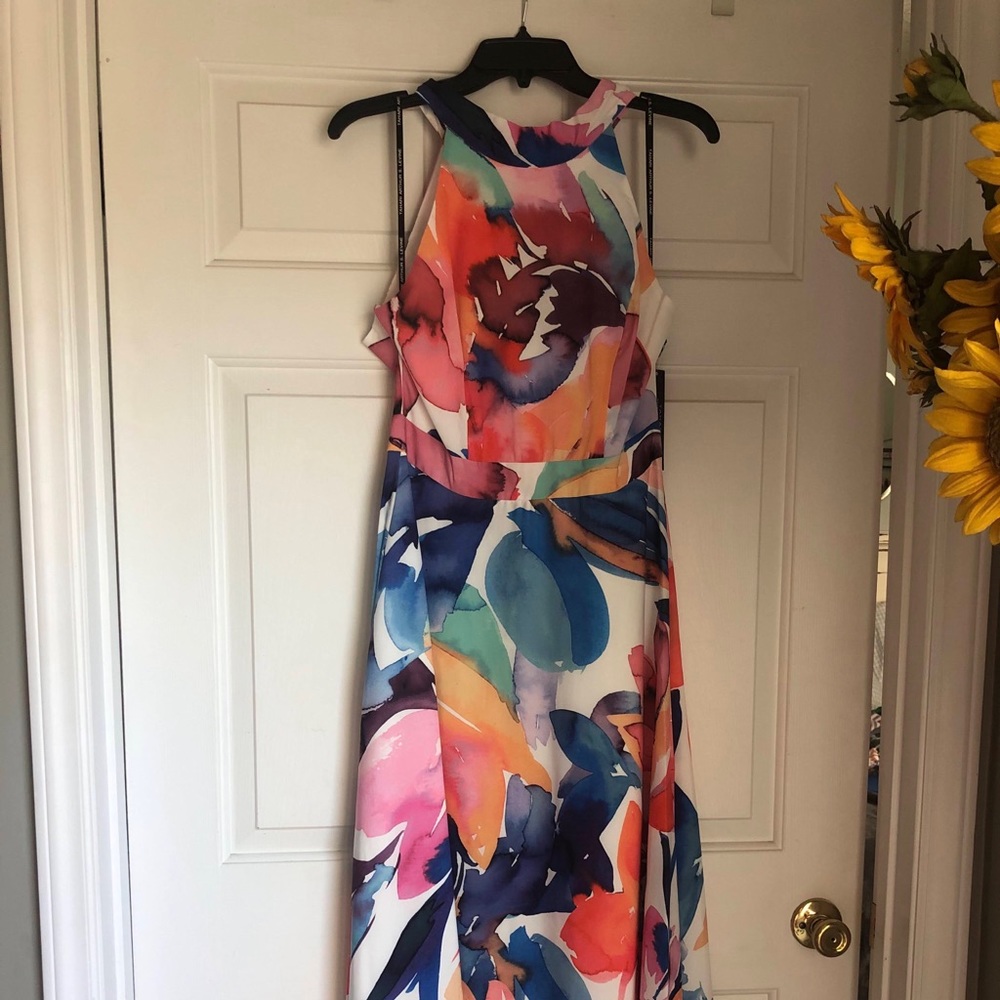 Vibrant full-length tie-back halter dress